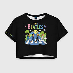 Футболка 3D укороченная женская The Beatles, мультяшный стиль, цвет: 3D-принт