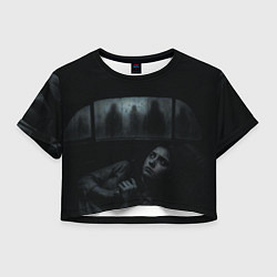 Футболка 3D укороченная женская Испуганная девушка прячется в машине ужасы триллер, цвет: 3D-принт