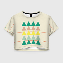 Футболка 3D укороченная женская Абстрактный лес пирамидки с однотоном, цвет: 3D-принт