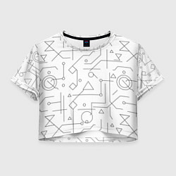 Футболка 3D укороченная женская Техно-Геометрия на белое, цвет: 3D-принт