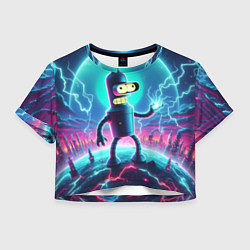 Футболка 3D укороченная женская Робот-сгибальщик Бендер пропускает через себя молн, цвет: 3D-принт