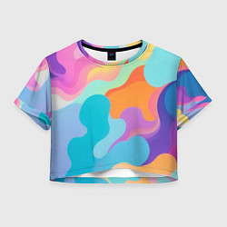 Футболка 3D укороченная женская Разноцветные красивые облака, цвет: 3D-принт