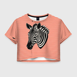 Футболка 3D укороченная женская Зебра на оранжевых полосах, цвет: 3D-принт