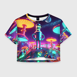 Футболка 3D укороченная женская Ночёвка Бендера на планете светящихся гигантских г, цвет: 3D-принт