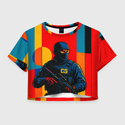 Футболка 3D укороченная женская Контр-террорист CS 2 поп-арт, цвет: 3D-принт