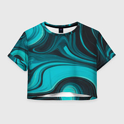 Футболка 3D укороченная женская Мраморный малахитовый узор из изумрудных разводов, цвет: 3D-принт