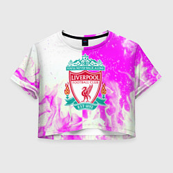 Футболка 3D укороченная женская Ливерпуль розово белый огонь, цвет: 3D-принт