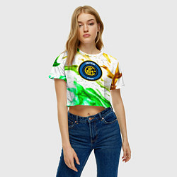 Футболка 3D укороченная женская Inter зеленый огонь, цвет: 3D-принт — фото 2