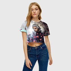 Футболка 3D укороченная женская Ведьмак среди цветов, цвет: 3D-принт — фото 2