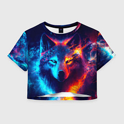 Футболка 3D укороченная женская Волк льда и пламени, цвет: 3D-принт