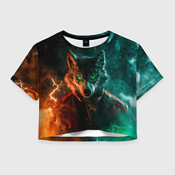 Футболка 3D укороченная женская Мифический волк в молниях, цвет: 3D-принт