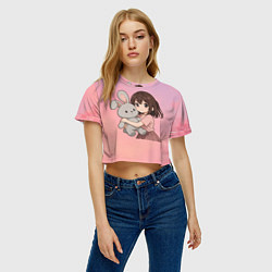 Футболка 3D укороченная женская Девочка обнимает зайцика в аниме, цвет: 3D-принт — фото 2