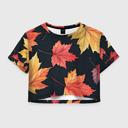 Женский топ Кленовые листья на черном - акварельный паттерн