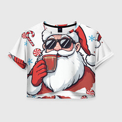 Футболка 3D укороченная женская Санта Клаус в стильных солнцезащитных очках, цвет: 3D-принт