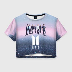 Футболка 3D укороченная женская BTS нежный блестящий фон, цвет: 3D-принт