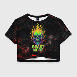 Футболка 3D укороченная женская Beast mode череп, цвет: 3D-принт