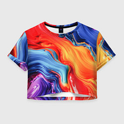 Футболка 3D укороченная женская Красно-синие масляные краски смешение абстракция, цвет: 3D-принт