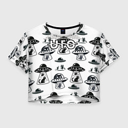 Футболка 3D укороченная женская UFO и котики, цвет: 3D-принт
