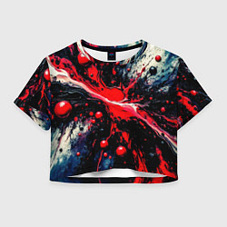 Футболка 3D укороченная женская Разлитая красная масляная краска на чёрном, цвет: 3D-принт