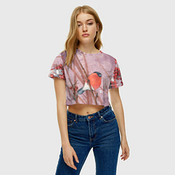 Футболка 3D укороченная женская Снегирь и зимние ягоды, цвет: 3D-принт — фото 2