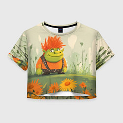 Футболка 3D укороченная женская Маленький Шрек с рыжими волосами, цвет: 3D-принт