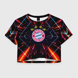 Футболка 3D укороченная женская Бавария Мюнхен неоновая абстракция, цвет: 3D-принт