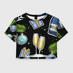 Футболка 3D укороченная женская Новогодний вайб, цвет: 3D-принт