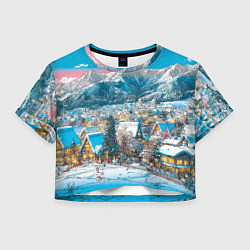 Женский топ Новогодняя деревушка в горах