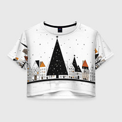Футболка 3D укороченная женская Новый год - минимализм, цвет: 3D-принт