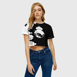 Футболка 3D укороченная женская Реал Мадрид черно белые краски, цвет: 3D-принт — фото 2