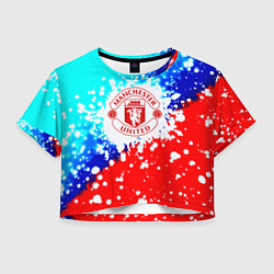 Футболка 3D укороченная женская Манчестер Юнайтед неон, цвет: 3D-принт