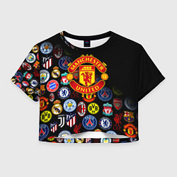 Футболка 3D укороченная женская Манчестер логотипы команд, цвет: 3D-принт