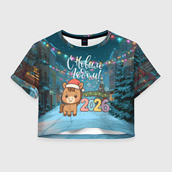 Футболка 3D укороченная женская Новогодняя лошадка 2026 год, цвет: 3D-принт