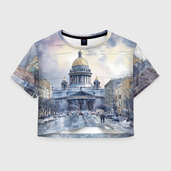 Футболка 3D укороченная женская Санкт-Петербург зимний город, цвет: 3D-принт