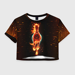 Футболка 3D укороченная женская Огненная лошадь из темноты, цвет: 3D-принт