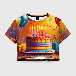 Футболка 3D укороченная женская Радуга праздничного торта, цвет: 3D-принт