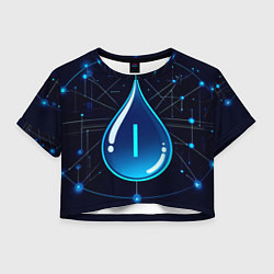 Футболка 3D укороченная женская Киберкапля группа крови I, цвет: 3D-принт