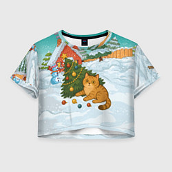 Женский топ Толстый кот уронил елку