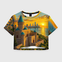 Футболка 3D укороченная женская Баку сплетение эпох на закате, цвет: 3D-принт