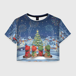 Футболка 3D укороченная женская Лошадки в новогоднюю ночь, цвет: 3D-принт