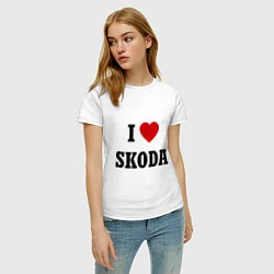 Футболка хлопковая женская I love Skoda, цвет: белый — фото 2