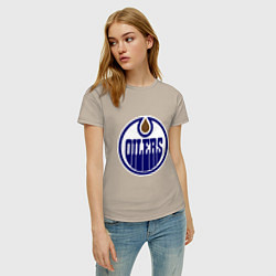 Футболка хлопковая женская Edmonton Oilers, цвет: миндальный — фото 2