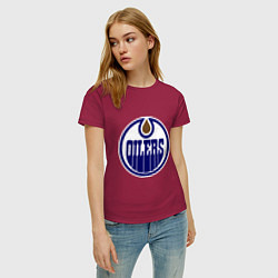 Футболка хлопковая женская Edmonton Oilers, цвет: маджента — фото 2