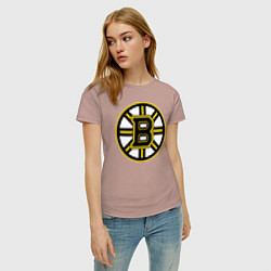 Футболка хлопковая женская Boston Bruins, цвет: пыльно-розовый — фото 2