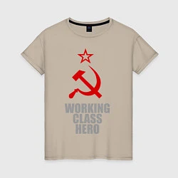 Футболка хлопковая женская Working class hero, цвет: миндальный