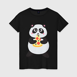 Футболка хлопковая женская Панда обжора, цвет: черный