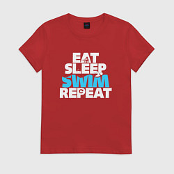 Футболка хлопковая женская Eat sleep swim repeat, цвет: красный