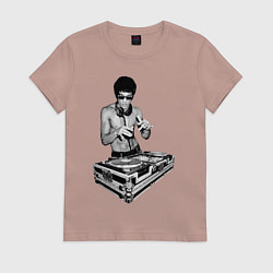 Футболка хлопковая женская Брюс Ли Dj, цвет: пыльно-розовый