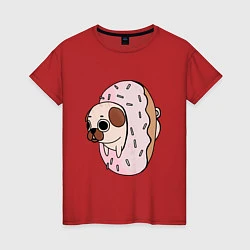 Футболка хлопковая женская Мопс-пончик, цвет: красный