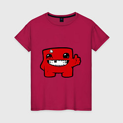 Футболка хлопковая женская Super Meat Boy, цвет: маджента